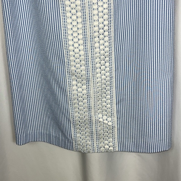 London Times seersucker crocheted front panel adorned shift midi dress Sz 6 - Picture 7 of 10